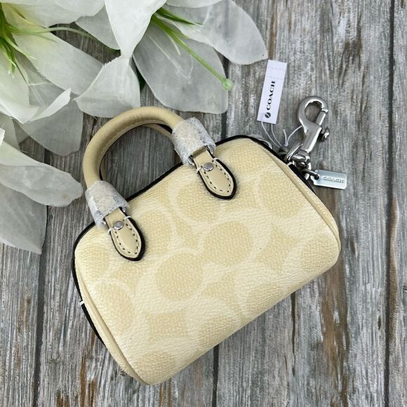 Coach Rowan Satchel Bag & Mini Charm Set In Signature Canvas Crossbody Purse - Picture 15 of 16